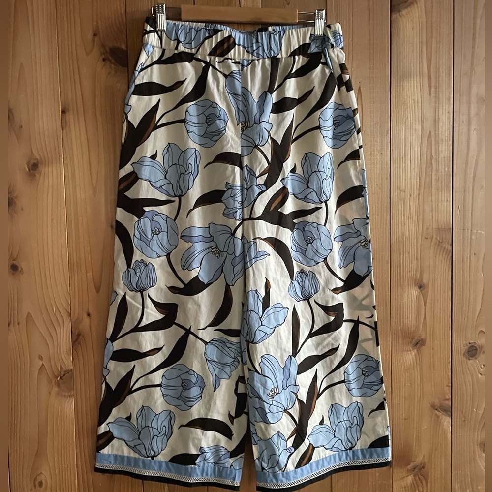 SEVENTY wide leg cotton print crop pant 46 - Picture 2 of 7